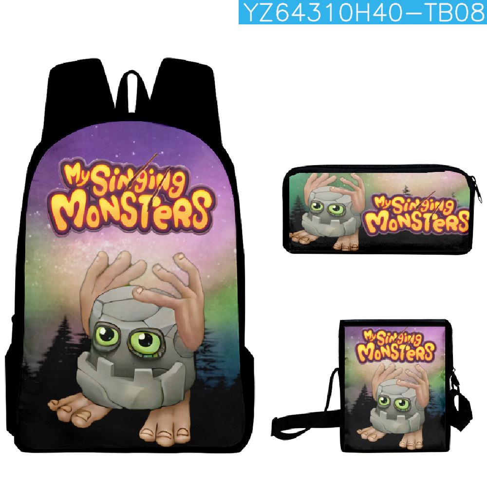 Classic Popular my singing monsters 3D Print 3pcs/Set School Bags Laptop Daypack Backpack Inclined shoulder bag Pencil Case