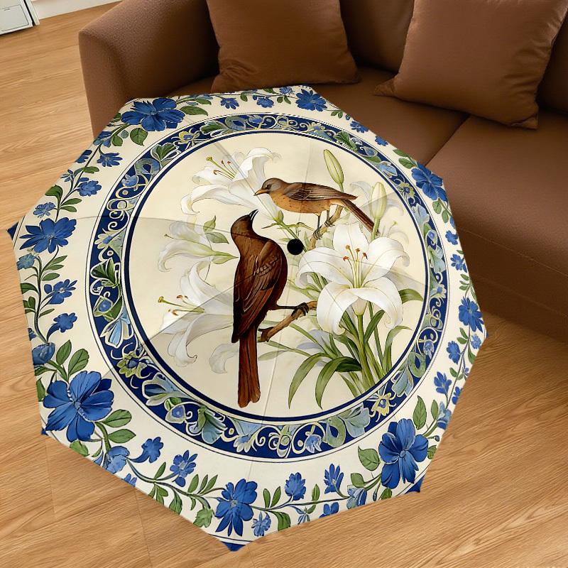 1PC Birds, Flowers Umbrella-8-Rib Reinforced, Automatic Open, Lightweight & Durable, Cute Fashion Accessory for Outdoor-W163