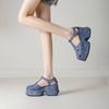 Krazing Pot Polyurethane Spring Summer Size 43 Size 42 Women Platform Women Square Toe Buckle Thick Bottom Pumps
