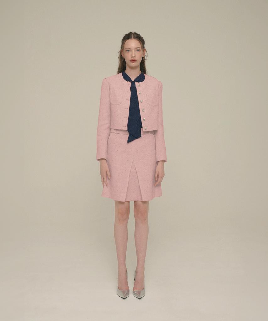 Aiseugadeuneiogongpal Crystal-Button Tweed Skirt_Shell Pink
