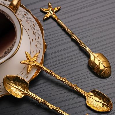 Colher de Café Retro de Metal Libélula Galhos Folhas Forma Sorvete Bolo Sobremesa Colher para Misturar Leite Utensílios de Cozinha Talheres