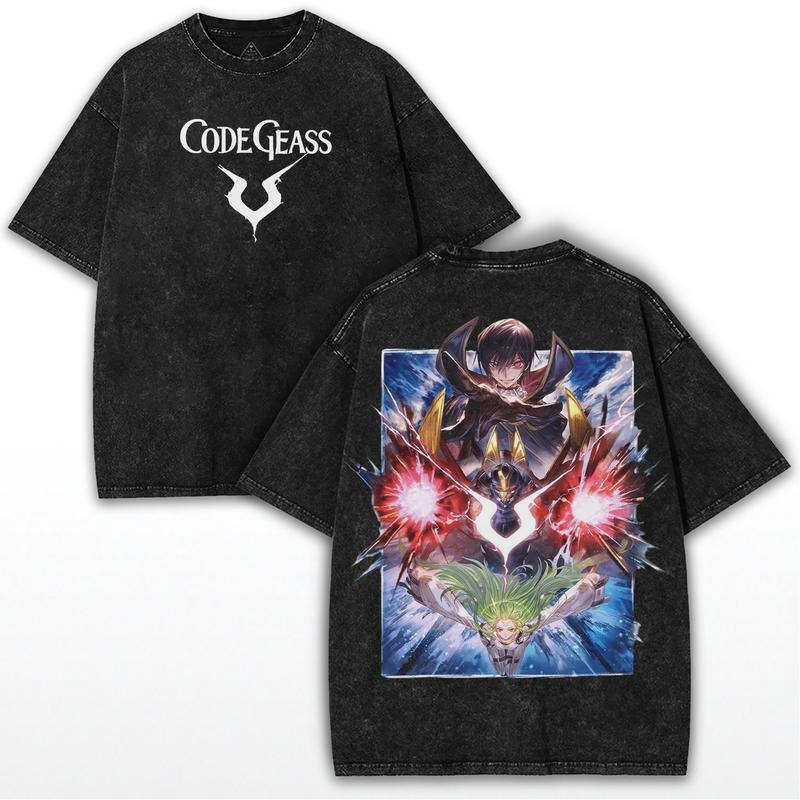 Camiseta de Anime Caliente Code Geass Modelo Nuevo Lavada Talla Grande Personalidad Ropa Unisex Ropa para todo el año Lavada Moda Retro suave