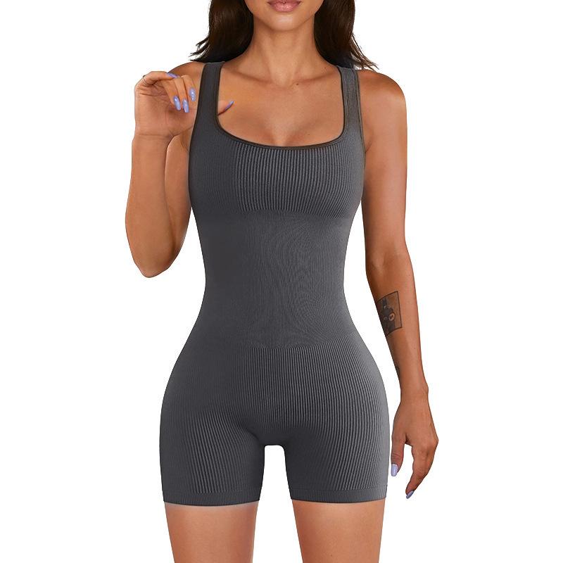 European and American Women’s Ribbed Square Neck Slimming Jumpsuit – New Autumn/Winter Collection