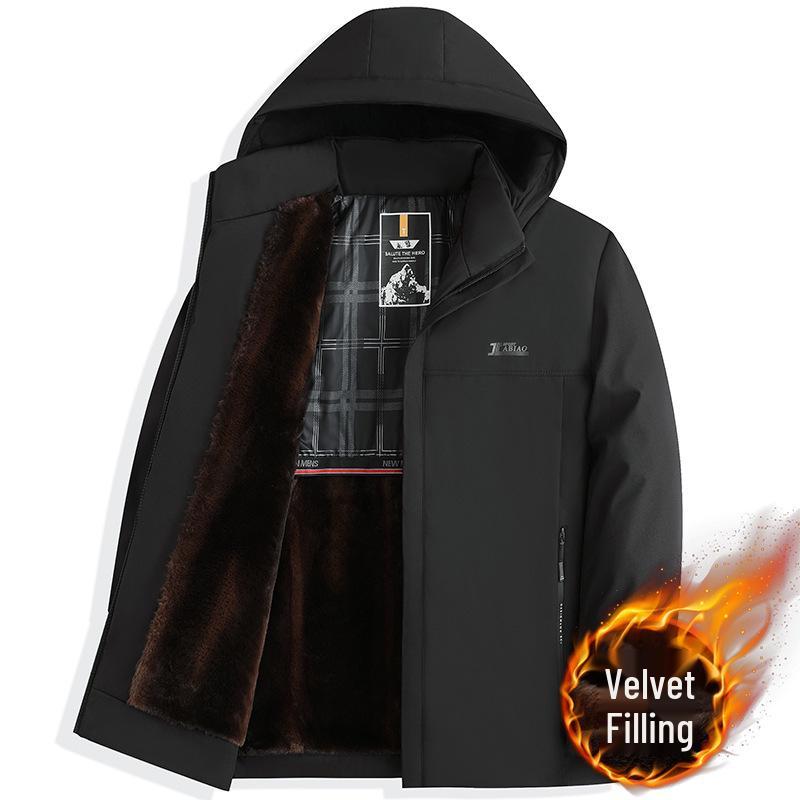 

Мужская утепленная зимняя куртка с капюшоном на пуху и хлопке для пап среднего возраста 3XL