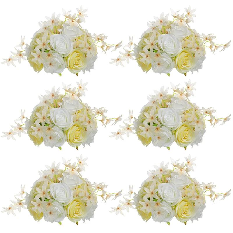 6Pcs Artificial Flowers Centerpiece Table Decorations Rose Ball for Weddding Floral Arrangements Bouquet for Party Home Decor