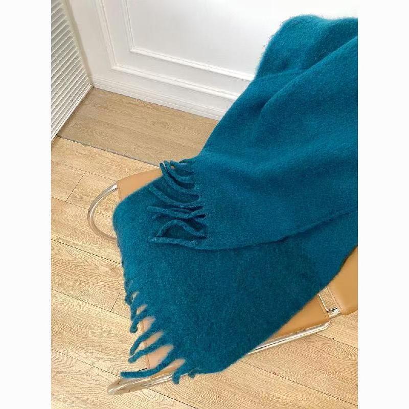 Women's Chunky Braid Mohair Scarf - Solid Color, 2024 Autumn/Winter Shawl & Neck Warmer