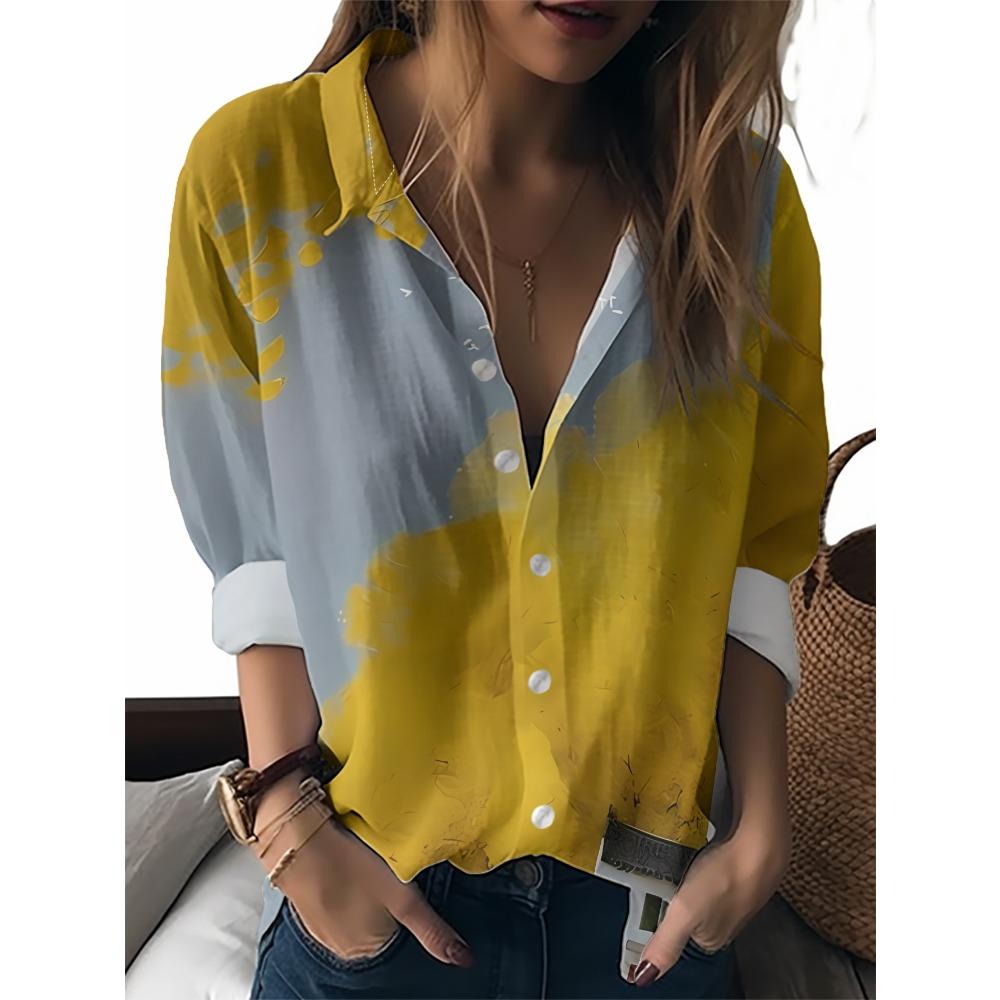 Sommer Minimalistisches Hemd mit Digitalem Blumenprint Knopfleistenhemd Oberteil für Damen Hawaiianischer Strandurlaub Lässiges Hemd