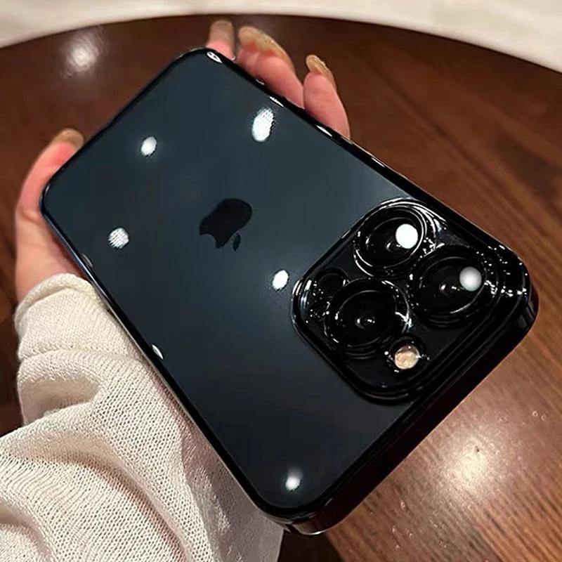 Luxury Plating Clear Silicone Phone Case For iPhone 15 14 13 12 11 Pro Max Lens Protection Case Back Cover