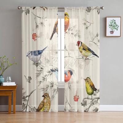 Vintage Birds Sheer Curtains for Living Room Transparent Tulle Window Treatments Bedroom Kitchen Home Decor Veil Drapes