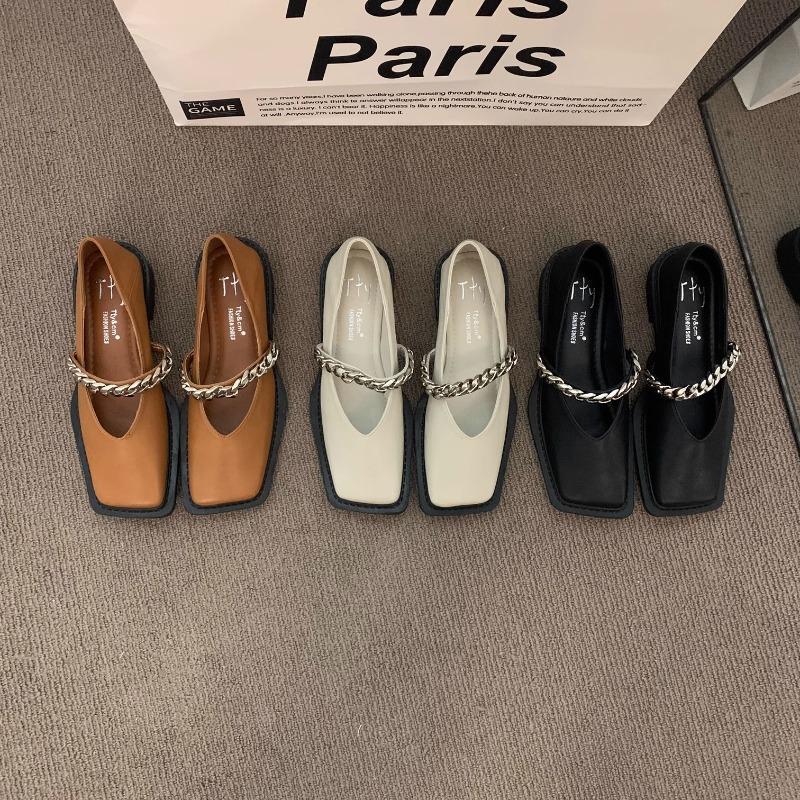 Fashion Spring/Autumn Women's Fashion Leather Flat Heel Loafer Shoes Square Toe Slip on Shallow Ballerina Shoes Ballet Zapatos Muje