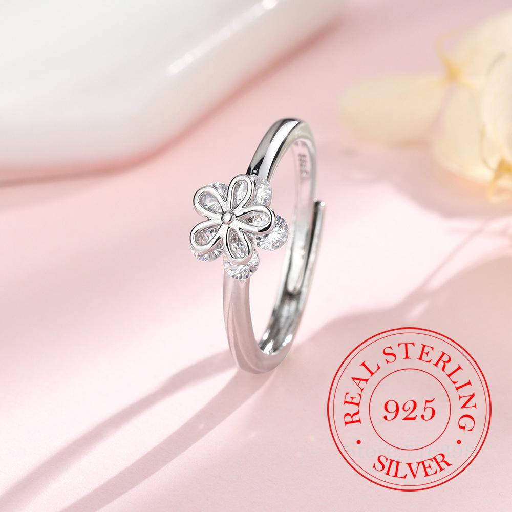 

Real Money 925 Sterling Silver Jewelry Zircon Crystal Flower Finger Rings for Women Wedding Party Jewelry for Girls Friend Gift One Size