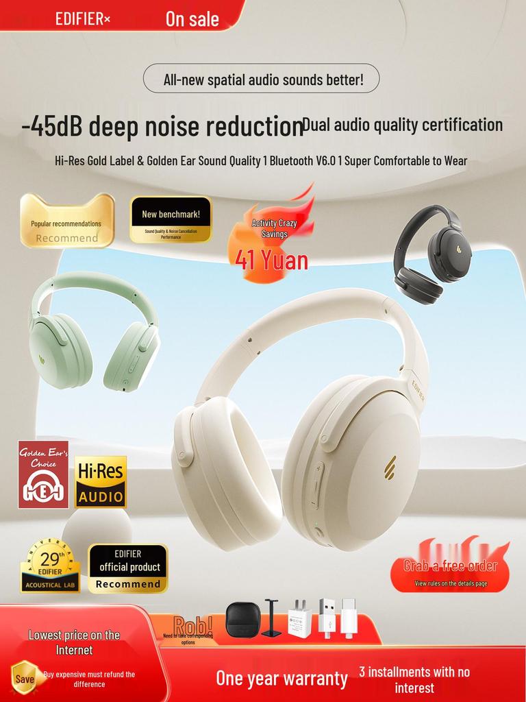 Edifier MT6PRO Bluetooth Noise-Cancelling Over-Ear Headphones for Gaming and Computer Use