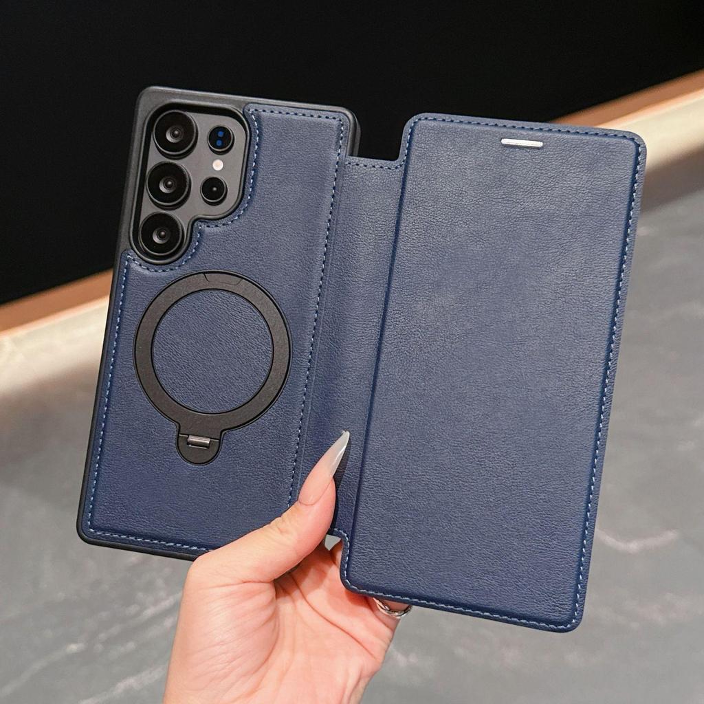 Samsung S25 Ultra Flip Card Holder Phone Case with Armor Shield and Rotating Magnetic Stand - Full Coverage Anti-Drop A17 Case