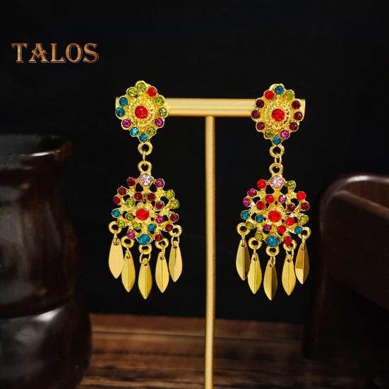 1 Paar Ohrclips für Damen, ausgehöhlt, Strass-Dekor, böhmische Quaste, Retro-Ethno, nicht durchdringend, Party-Performance, baumelnde Ohrringe