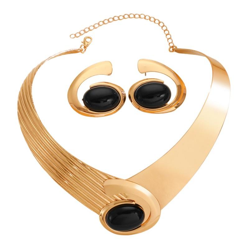 Womens Geometric Oval Spiral Statement Jewelry Set Necklace Earrings Bracelet Ring Trendy Fashion Accessories