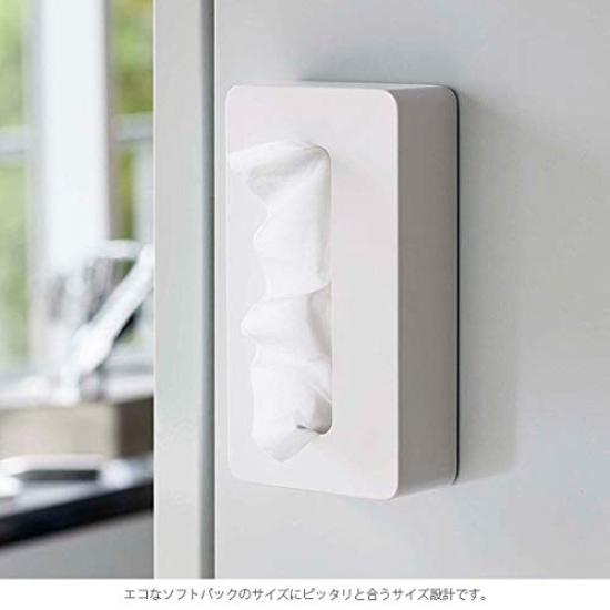 Yamazaki Magnetic Compact Tissue Case, White [Compatible with Soft Pack Tissues Measuring Approximately 10.5cm W X 4.5cm D X 20.5cm H], Tower,