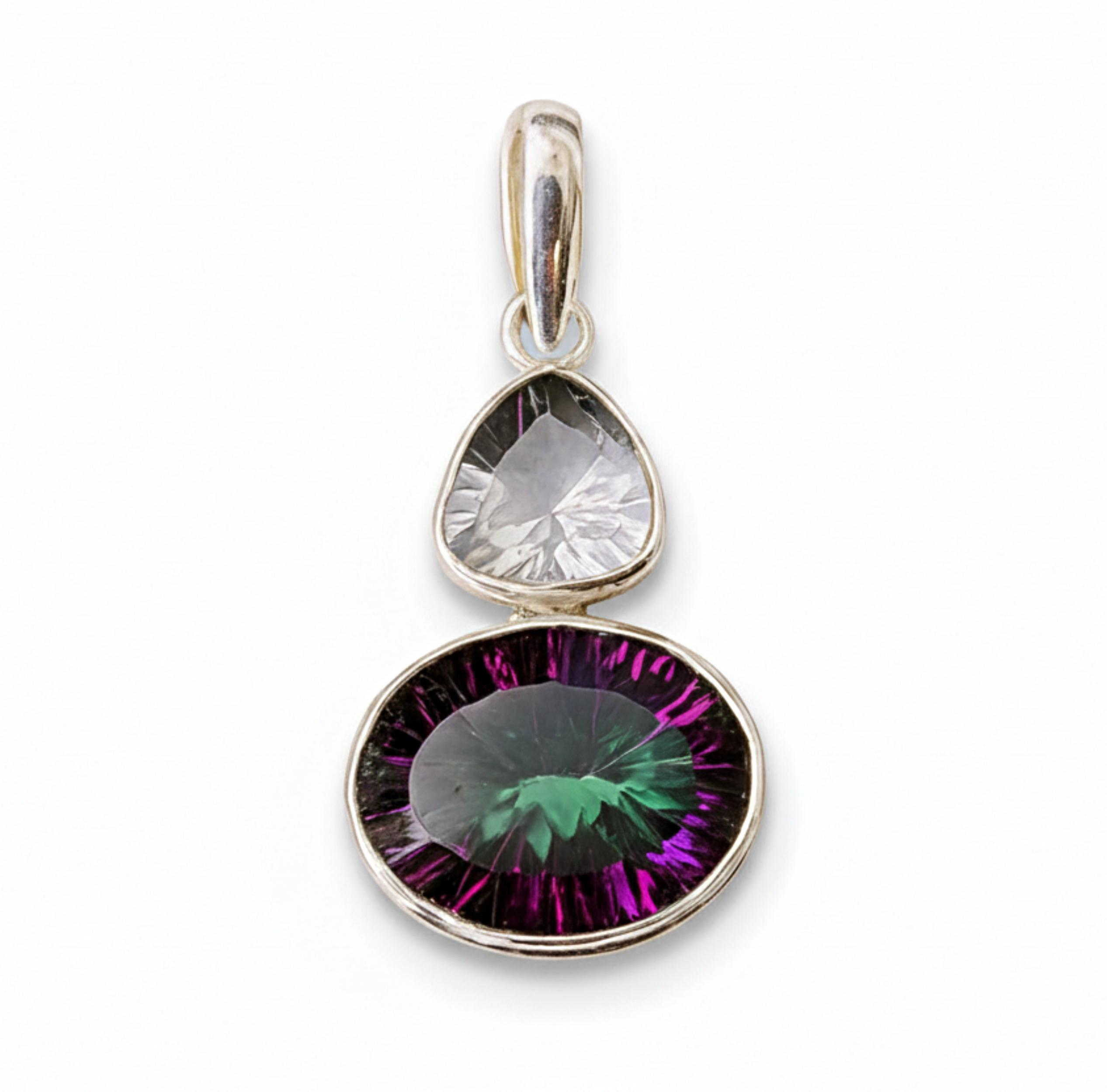 

Mystic Topaz and Moonstone Pendant, 925 Solid Sterling Silver, Twin Gemstone Pendant, Necklace Pendant for Women серебряный
