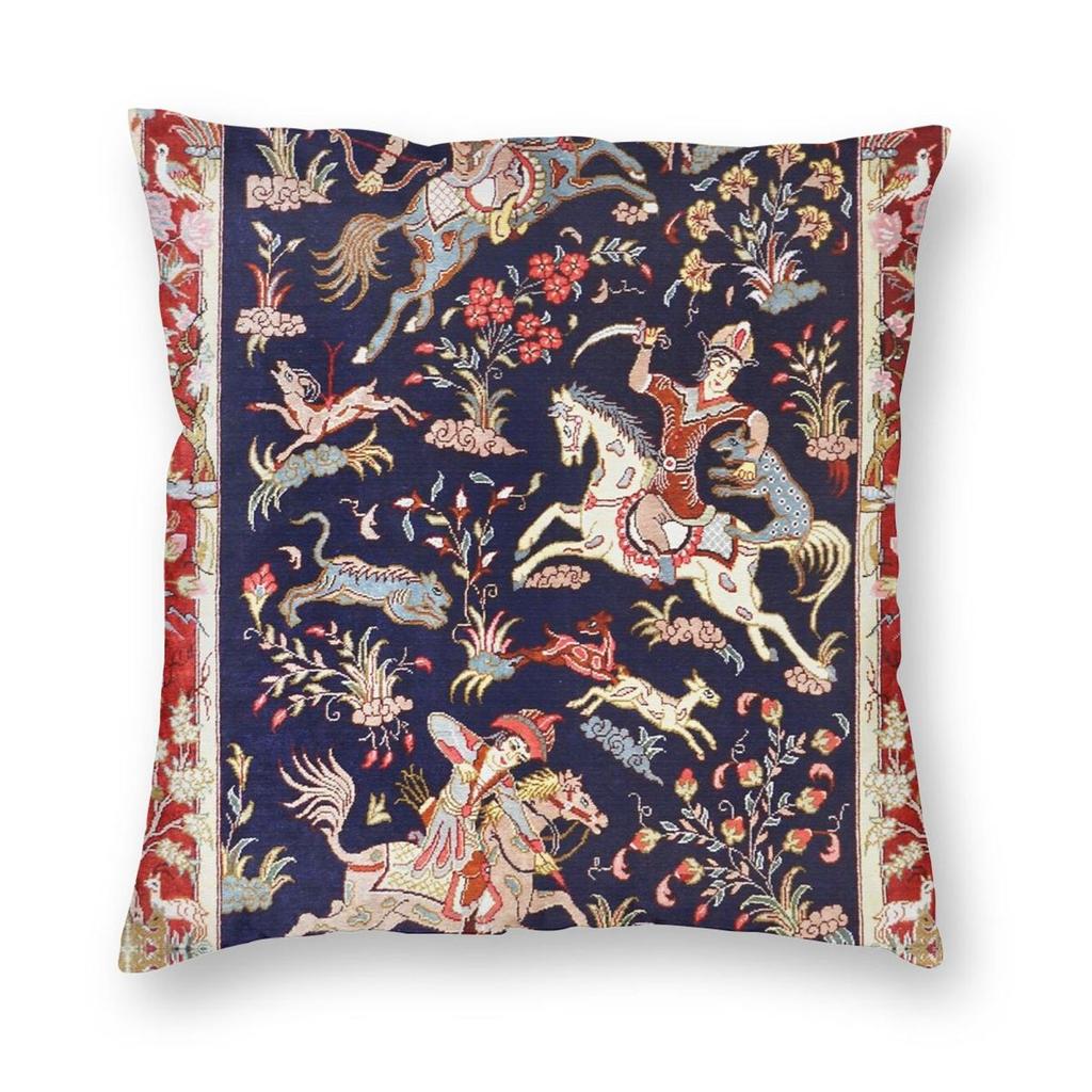 Antique Persian Hunting Rug Pillowcase Polyester Linen Velvet Printed Zip Decor Pillow Case Bed Cushion Cover