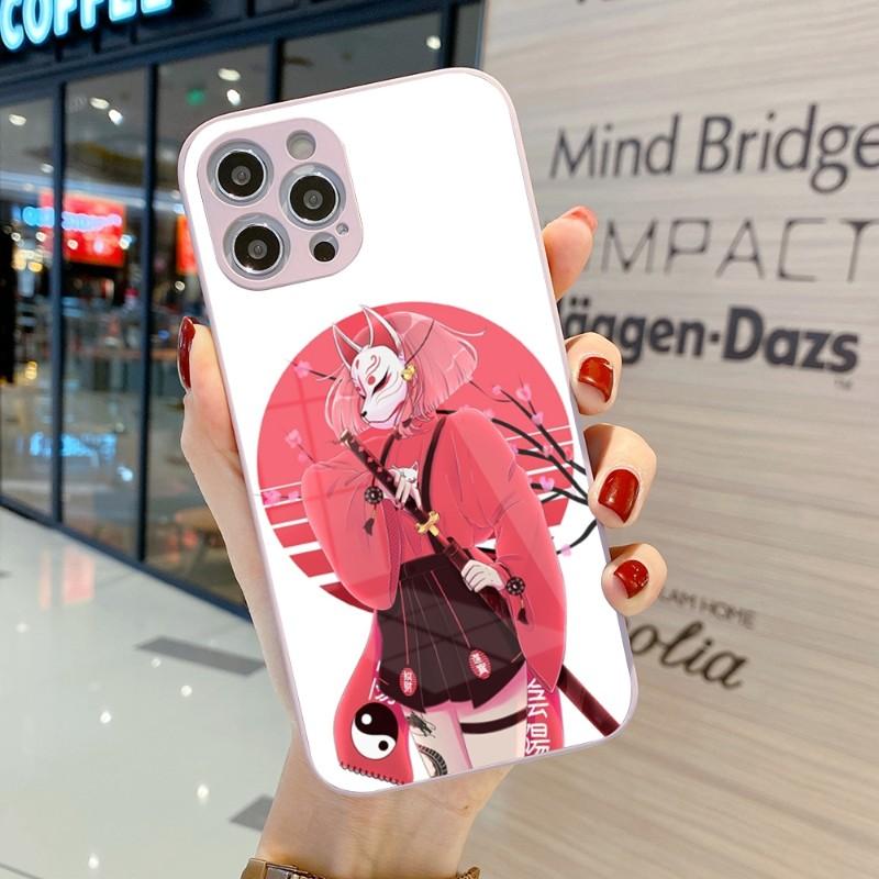 Samurai Gril Women Phone Case For IPhone 14 13 12 11 Pro Max X XR XS 8 7 Plus Liquid Glass Color Phone Cover