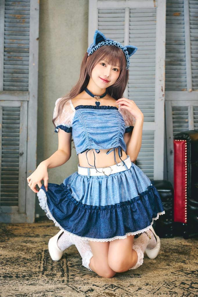 Clear Stone SugarWhip Halloween Cat Cosplay Blue Denim-Like Costume, Women's,