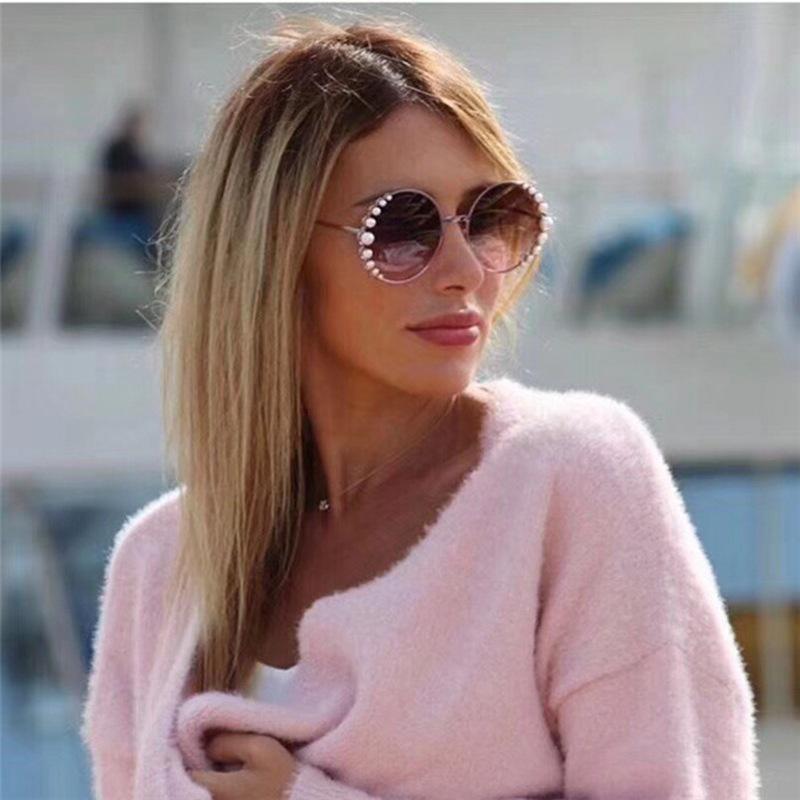 European and American Retro Pearl Round Frame Women's Sunglasses - Model 3403.