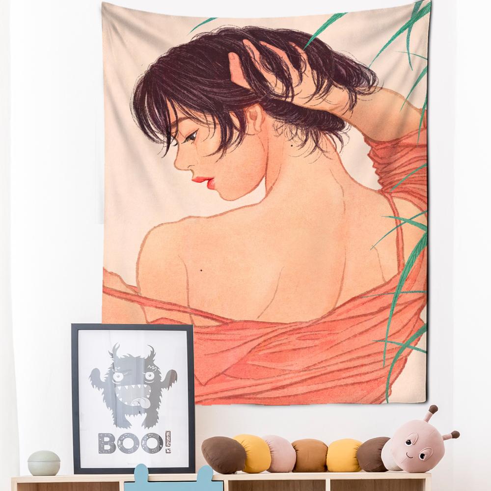 

Персонализированный гобелен для девочек, настенный гобелен, каваи, хиппи, мультяшный художественный занавес для спальни, общежития, домашний декор 95x70cm