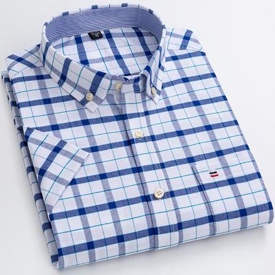 Cămăși Bărbați Bumbac Mânecă Scurtă Carouri Dungi Masculin Business Casual Cămașă Albă Mărimi Mari