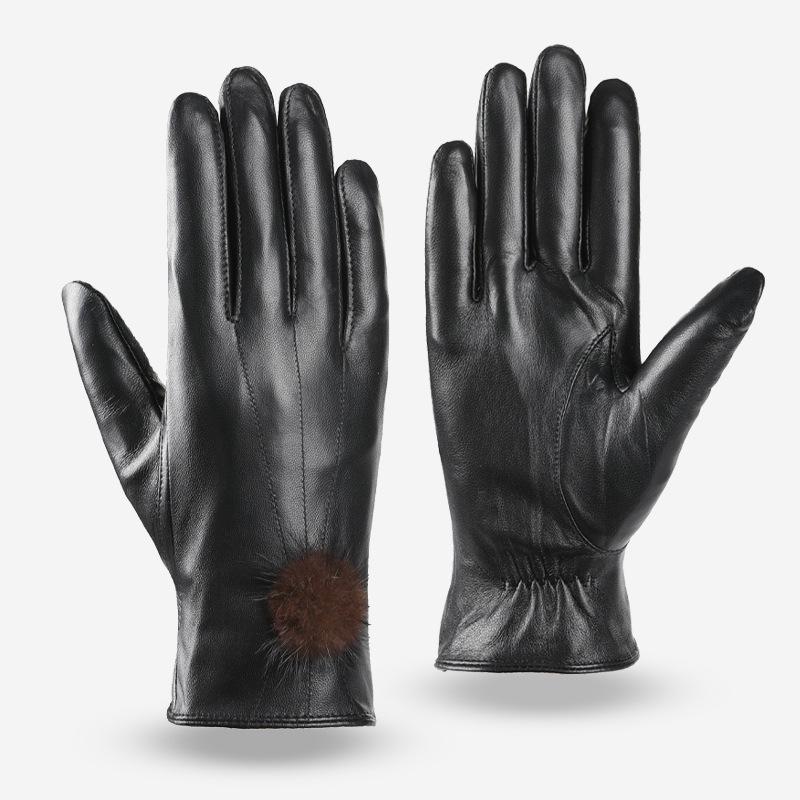 

Женские перчатки из овчины с добавлением бархата для тепла и модного сенсорного экрана, ветрозащитные, для езды на велосипеде на открытом воздухе, утолщенные для вождения