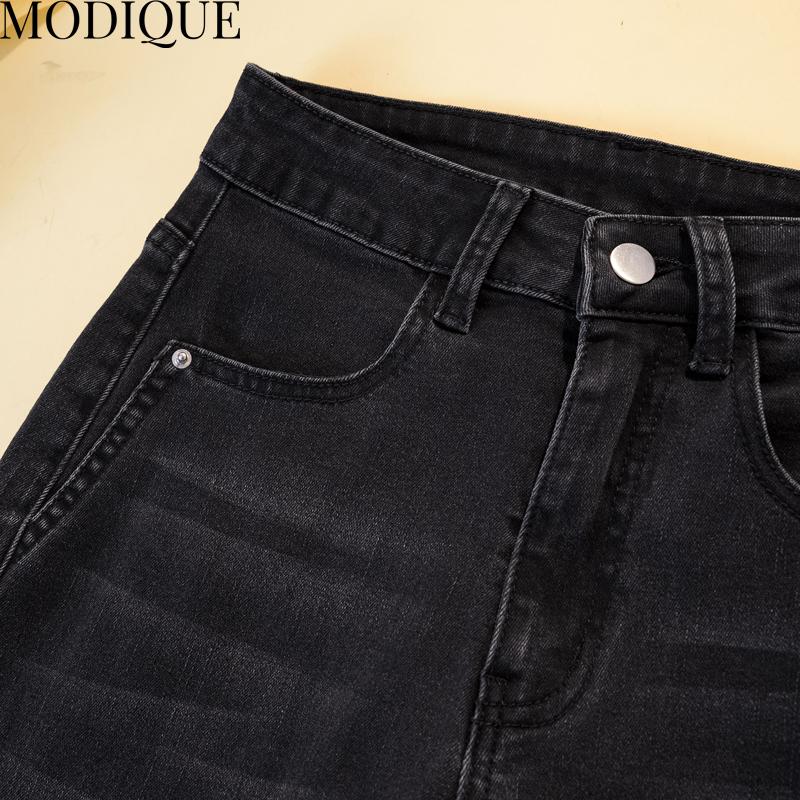 MODIQUE podzimní nadměrná velikost nové dámské základy elastické harém s vysokým pasem dáma ležérní džínové kalhoty po celé délce Dámské dlouhé bavlněné džíny zima