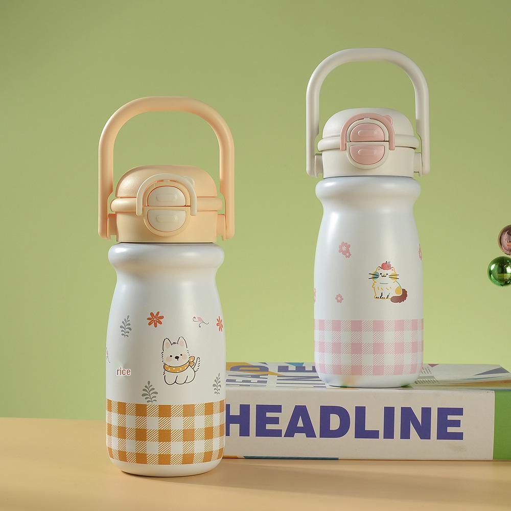 Children's 316 Stainless Steel Insulated Straw Cup - Cute Cartoon Design, Large Capacity, Portable & Durable