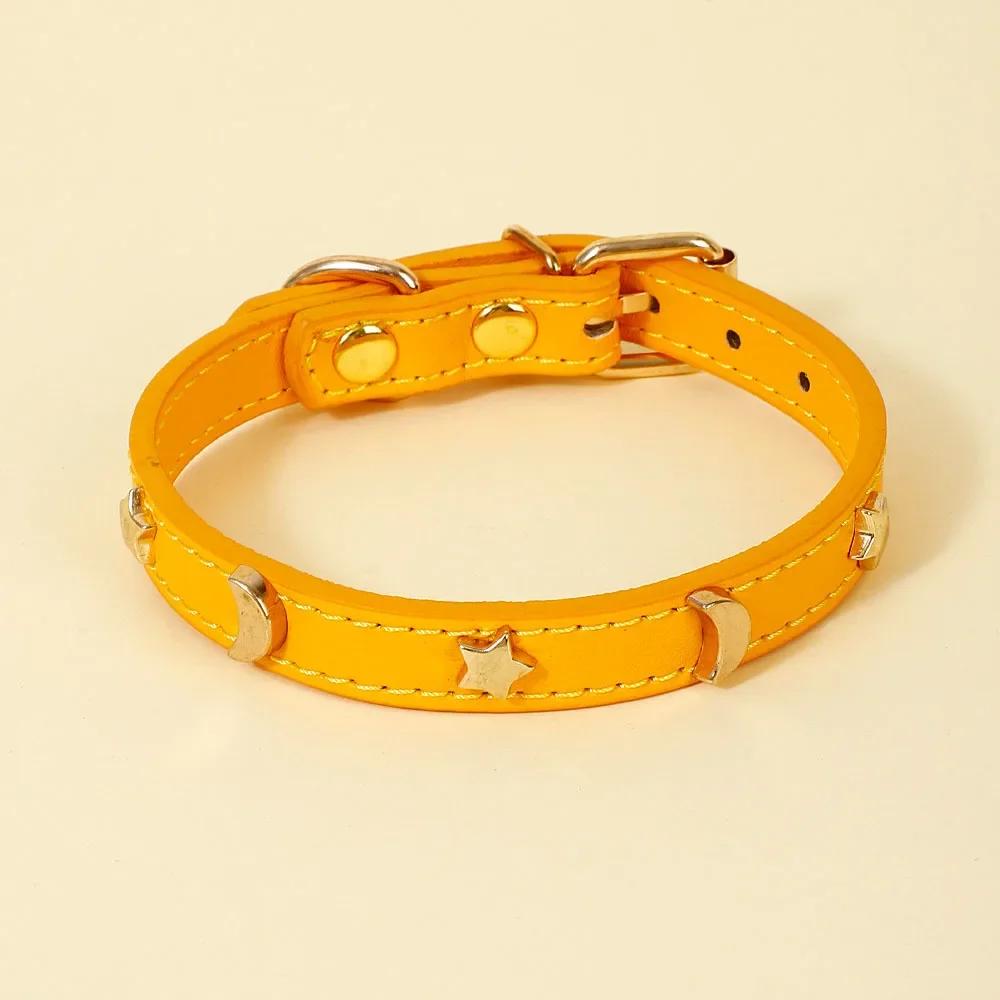 

Cute Cat Collar Soft Leather Pet Collars For Small Dog Kitten Puppy Necklace Cat Accessories Star Moon Rivets Decoration XS-M M золотий