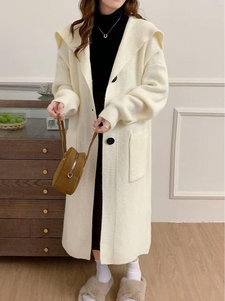 Damen Strickcardigan Herbst/Winter 2025 - Lang, locker, dicker Revers-Pullovermantel