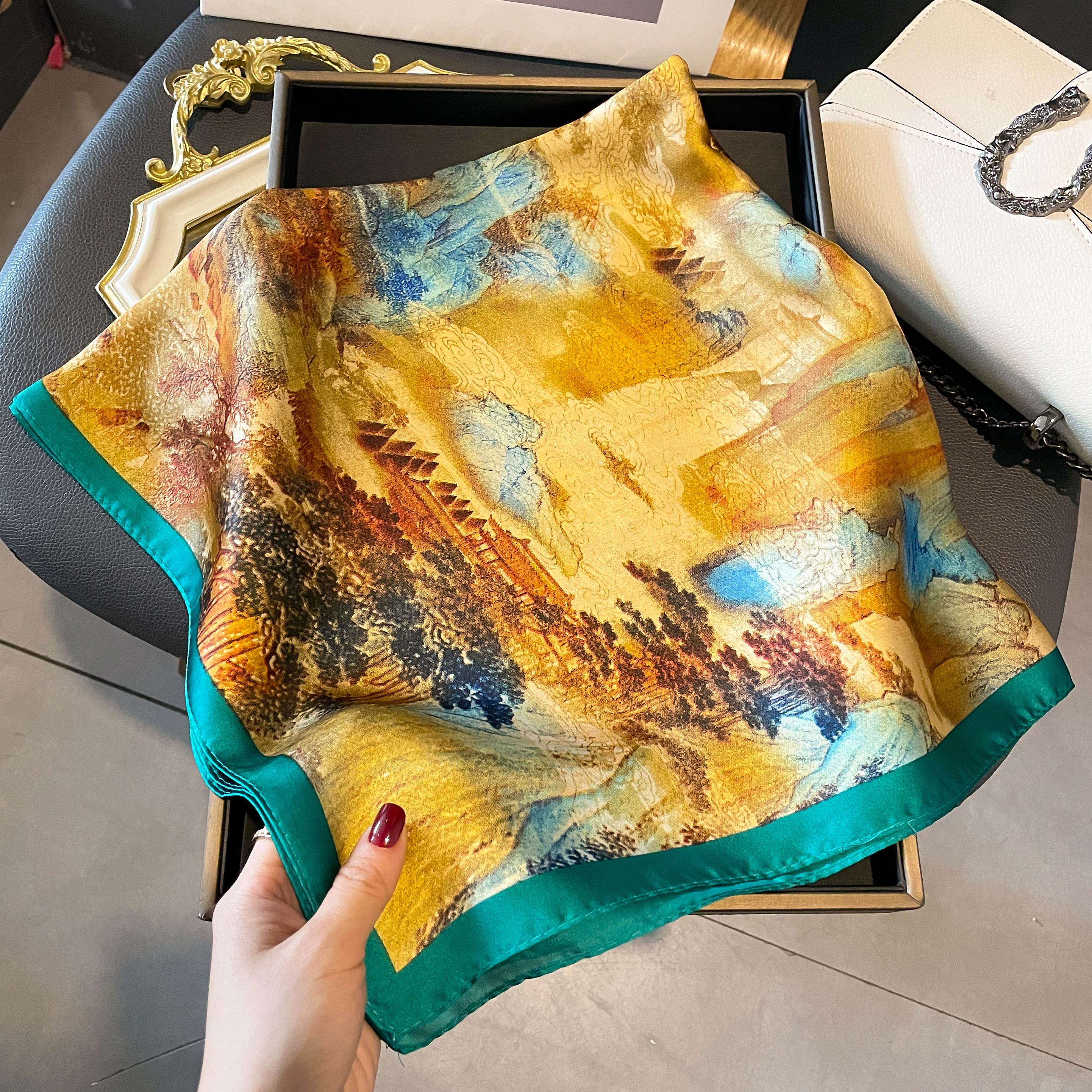 

2024 70*70см Платок Популярный Принт Головной платок Роскошный Дизайн Шелковые Шарфы Мода Солнцезащитный Шарф Квадратная Шаль Бандана Фуляр жёлтый