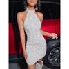 Women Sexy Sequin Halter Backless Sleeveless Solid Bodycon Mini Dress