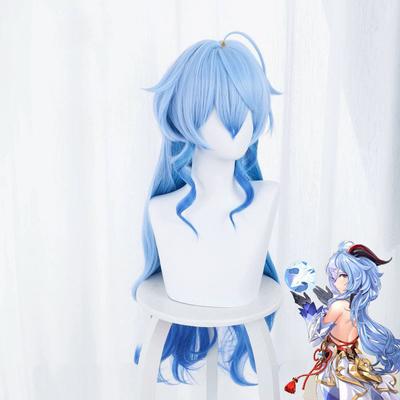 Simulatie Scalp Ganyu Cosplay Pruik Spel Genshin Impact Gan Yu Verloop Blauw Hittebestendige Synthetische Haar Pruiken + Pruikkap + Hoorns