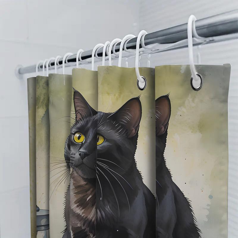 Cat Bath Curtain With Glass Jar Black Cat Decor Shower Curtain For Pet Lover'S Bathroom Decoration