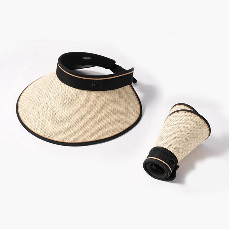 Summer New Sunshade and Sun Protection Empty Top Hat for Female Cyclists, Foldable Straw Woven Hat for Outdoor Travel