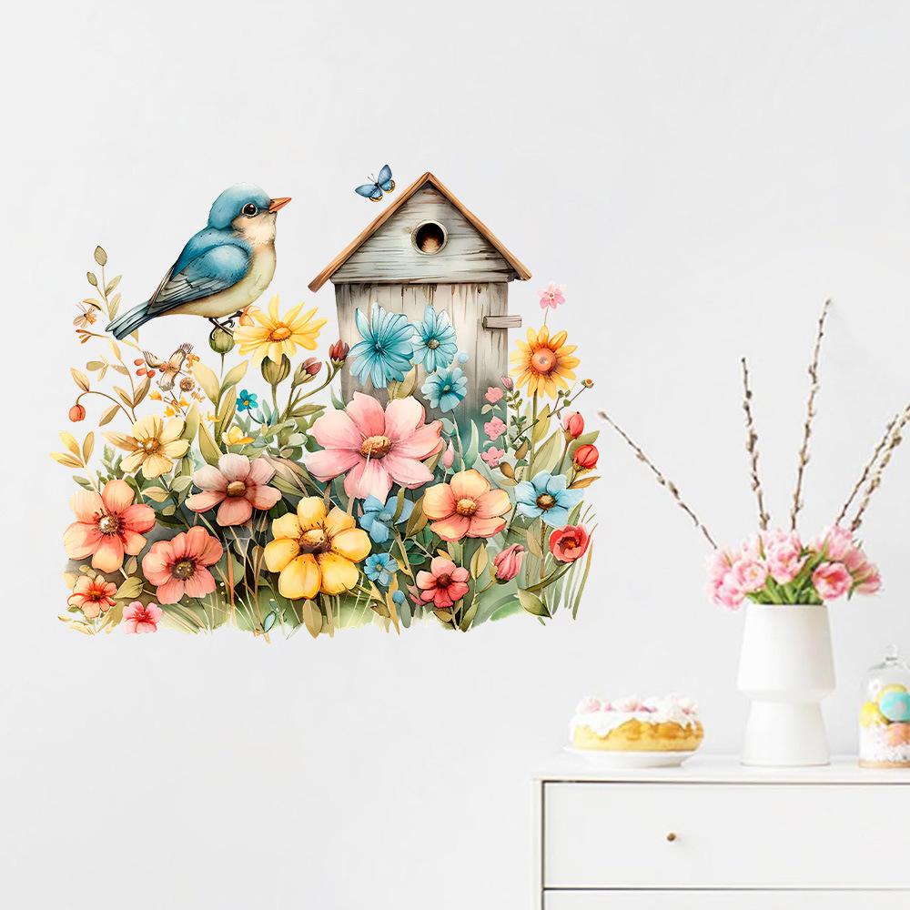 Samolepicí PVC skleněné samolepky Čerstvé rostliny Květiny Motýli pro dekoraci stěny obývacího pokoje