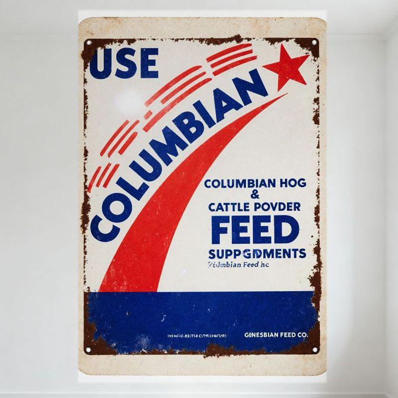 

DORA Tin Sign Vintage Columbian Feed Products Metal Sign Weathered Rustic Tin Sign with Blue Red Design Wall Decor for Bar Pub Home Cafe x 20x30cm（7.8x11.8inch）