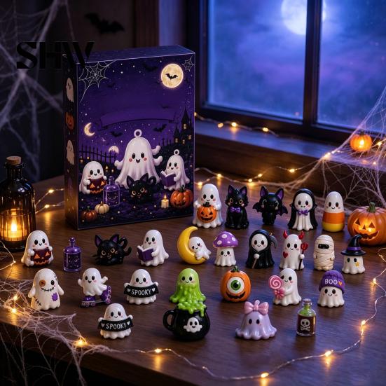 24-Tage-Box Halloween Adventskalender 2026, Countdown mit 2D-Flachgeschenken für Erwachsene Kinder Acryl-Mini-Figuren, Sammler-Überraschung Mädchen