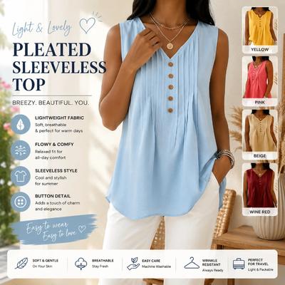 Summer New Women's V-neck Solid Color Sleeveless Top Casual Vacation Style Vest