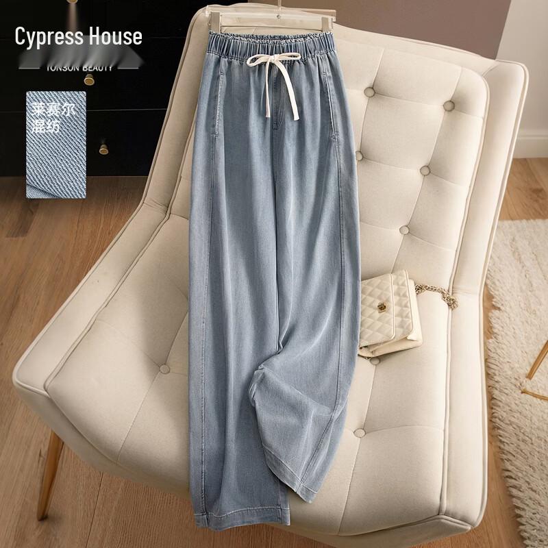 Women's Elastic Waist Lyocell Blend Washed Straight-Leg Jeans