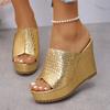 Fashion Plus Size Gold Silver Wedges Sandals Women Fashion Patent Leather Chunky Platform Slippers Summer Thick Sole Non Slip Sandals