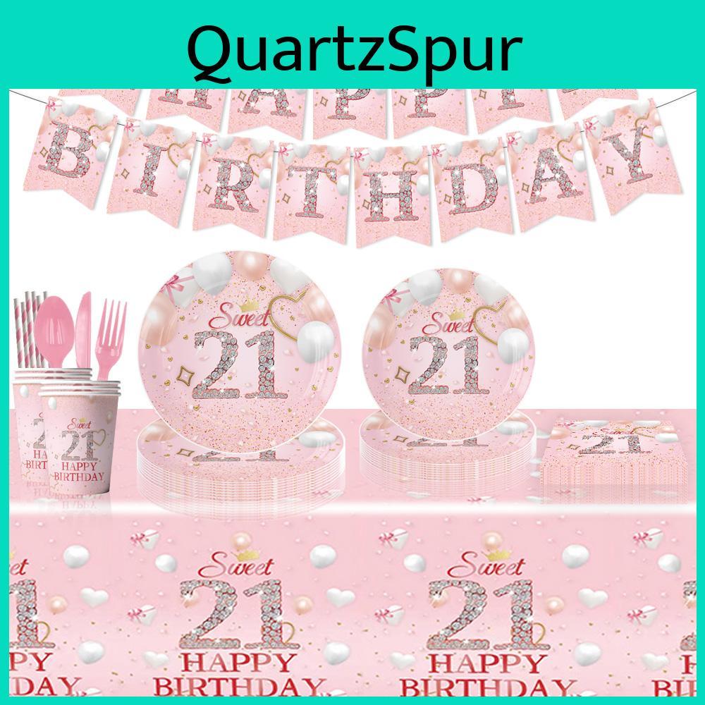 Kit de Festa Completo Para 21º Aniversário Conjunto de Louça Rosa e Faixa Para Uma Celebração Memorável