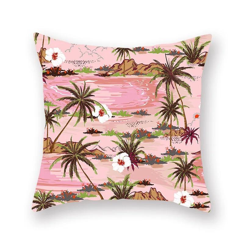 Car Living Room Sofa Cushion Cover Pink Botanical Flower Print Pattern Luxury Home Decor Pillow Cover
