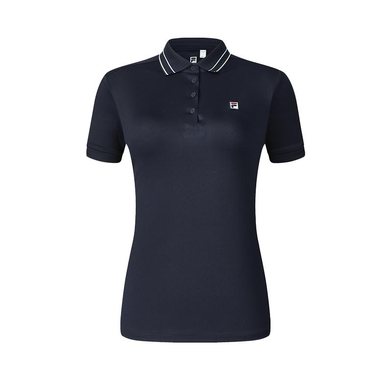 Fila Sport Versatile Minimalist Small Logo Striped Short Sleeve Polo Shirt Women Tops Royal-Blue A11W433107FNV