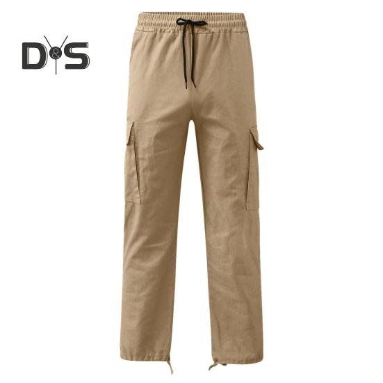 

Мужские брюки-карго с несколькими карманами, эластичным поясом на шнурке, однотонные свободные брюки для работы, отдыха и спорта M хаки