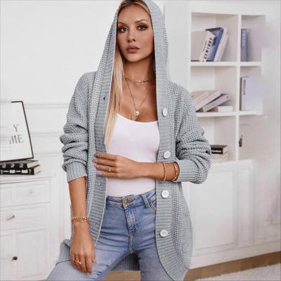 Winter Clothes Women New Vintage Sweater Women Long Hooded Solid Long Sleeves Knitted Cardigan Office Lady Jackets