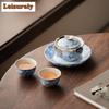 Blau-Weiß Ru-Ofen Porzellan Teegeschirr Komplettes Set Handgefertigtes Teezeremonie Set Teezubereitung Teekanne und Teetasse Set Teegeschirr Handwerk