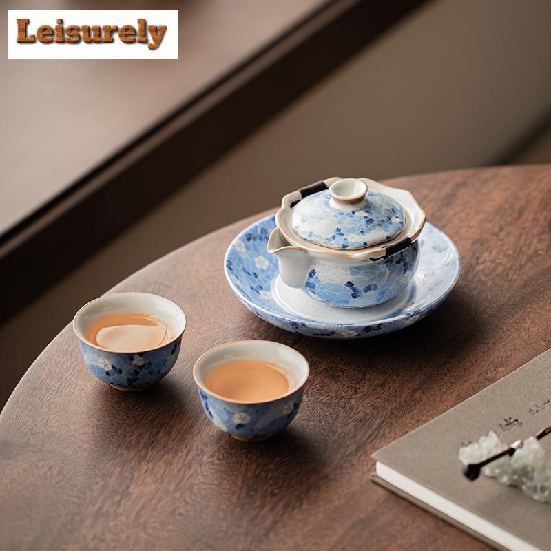 Blau-Weiß Ru-Ofen Porzellan Teegeschirr Komplettes Set Handgefertigtes Teezeremonie Set Teezubereitung Teekanne und Teetasse Set Teegeschirr Handwerk